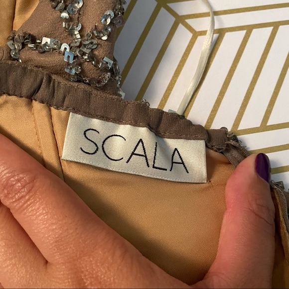 Scala nude silk silver sequin strapless mini dress - Picture 8 of 11